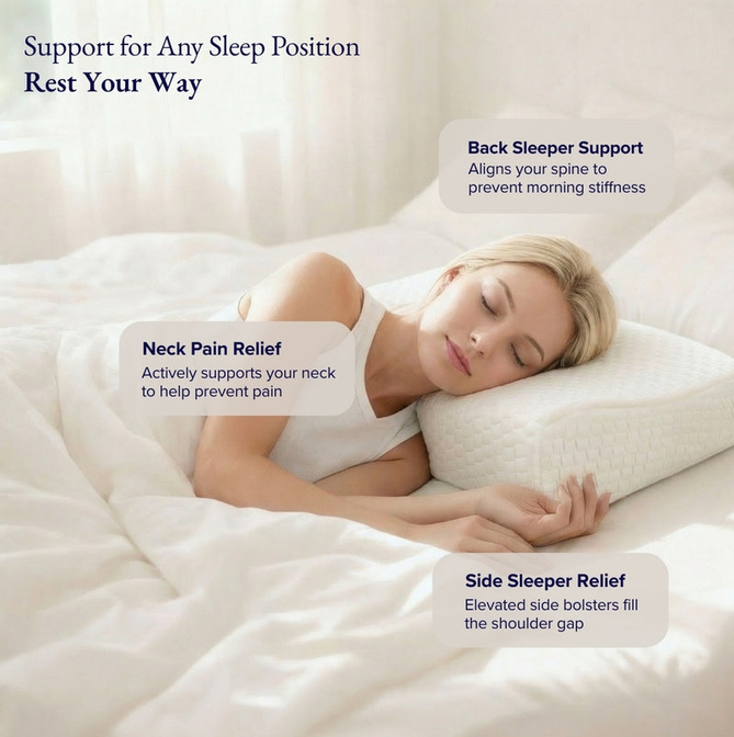 Woman sleeping on Dosaze orthopedic pillow showing side sleeper support