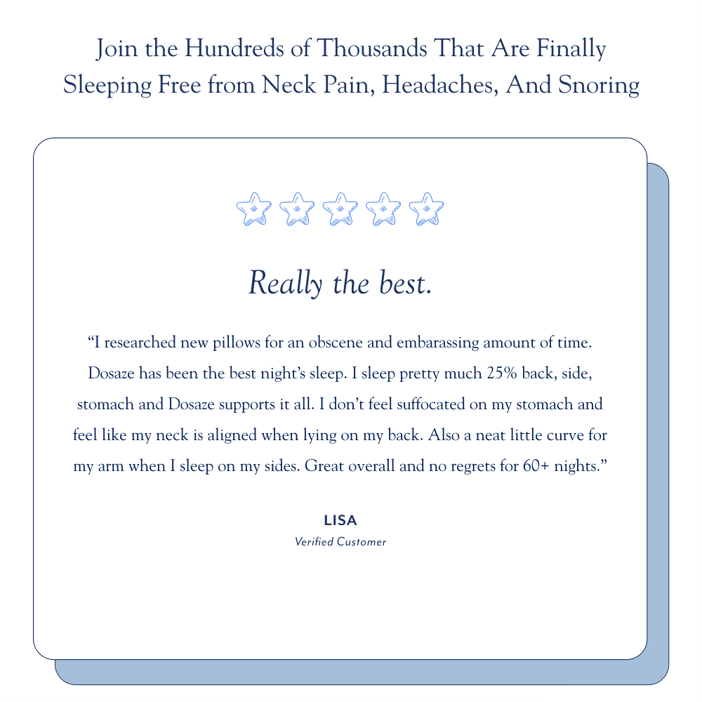 Dosaze contoured orthopedic pillow customer review graphic